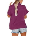 thumbnail image 4 of DuoJiaJ Stylish Women Shirts For Everyday Wear V Neck Long Sleeve Top Solid Color Casual Shirt For Spring And Summer Versatile For Jeans And Casual Pants Women's Linen Shirts Red L, 4 of 5
