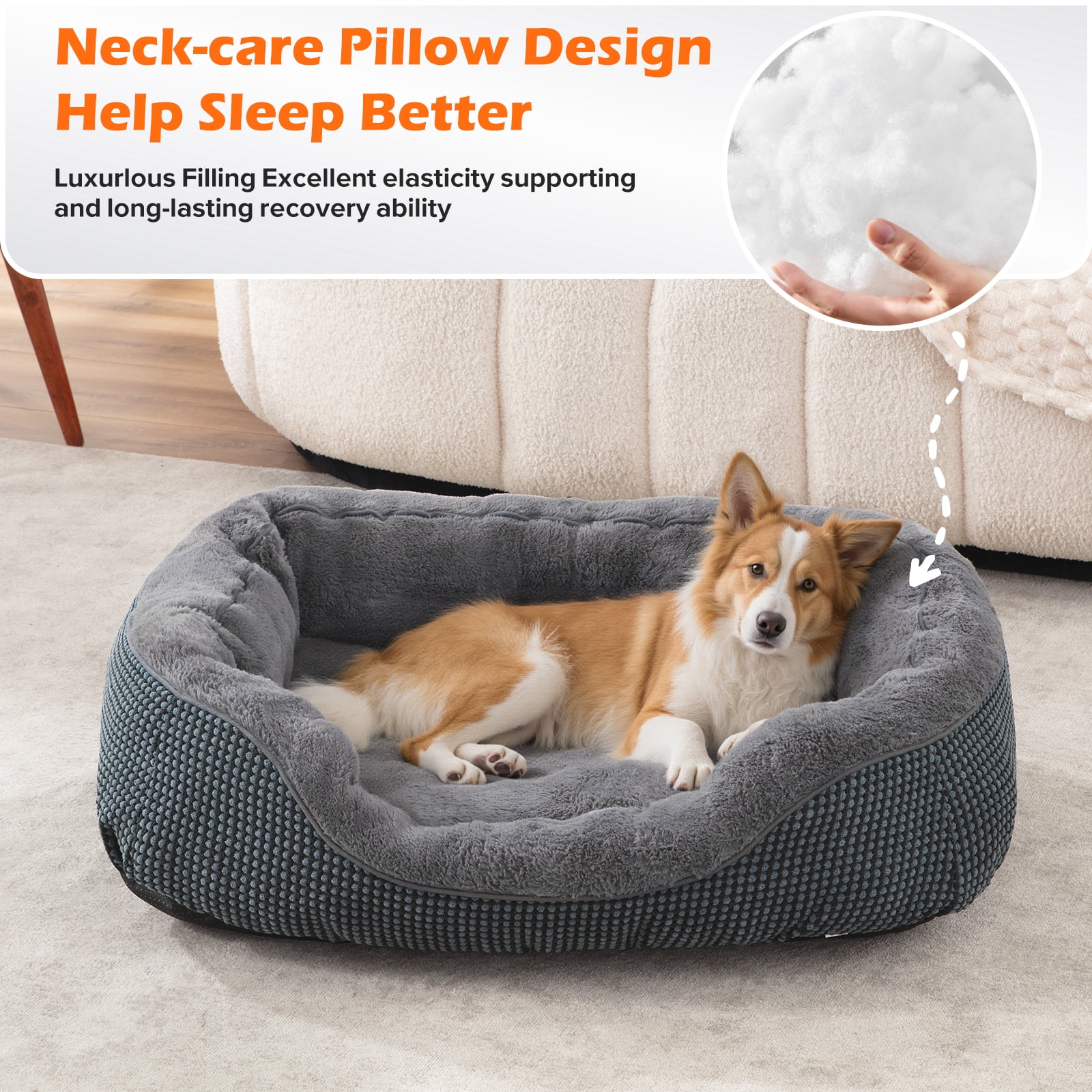 Small Dog Beds Washable, Puppy Beds for Small Dogs, Cat Beds for Indoor Cats, Rectangle Pet Beds with Anti Slip Bottom, Gray, 20"×19"×6"