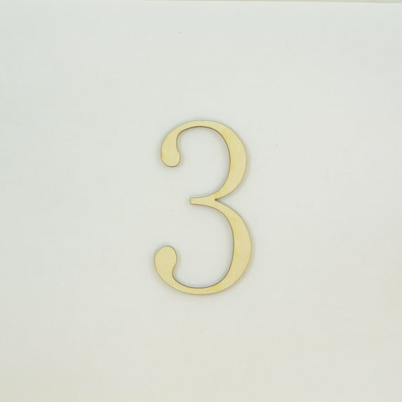 1 Pc, 6 Inch X 1/8 Inch Thick Fangsong Font Wood Numbers 3