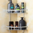 thumbnail image 5 of Estante de esquina de pared para baño sin perforación + ganchos autoadhesivos: cesta de estante adhesiva de 2 niveles y 2 ganchos de baño resistentes de acero inoxidable 304 para, 5 of 5