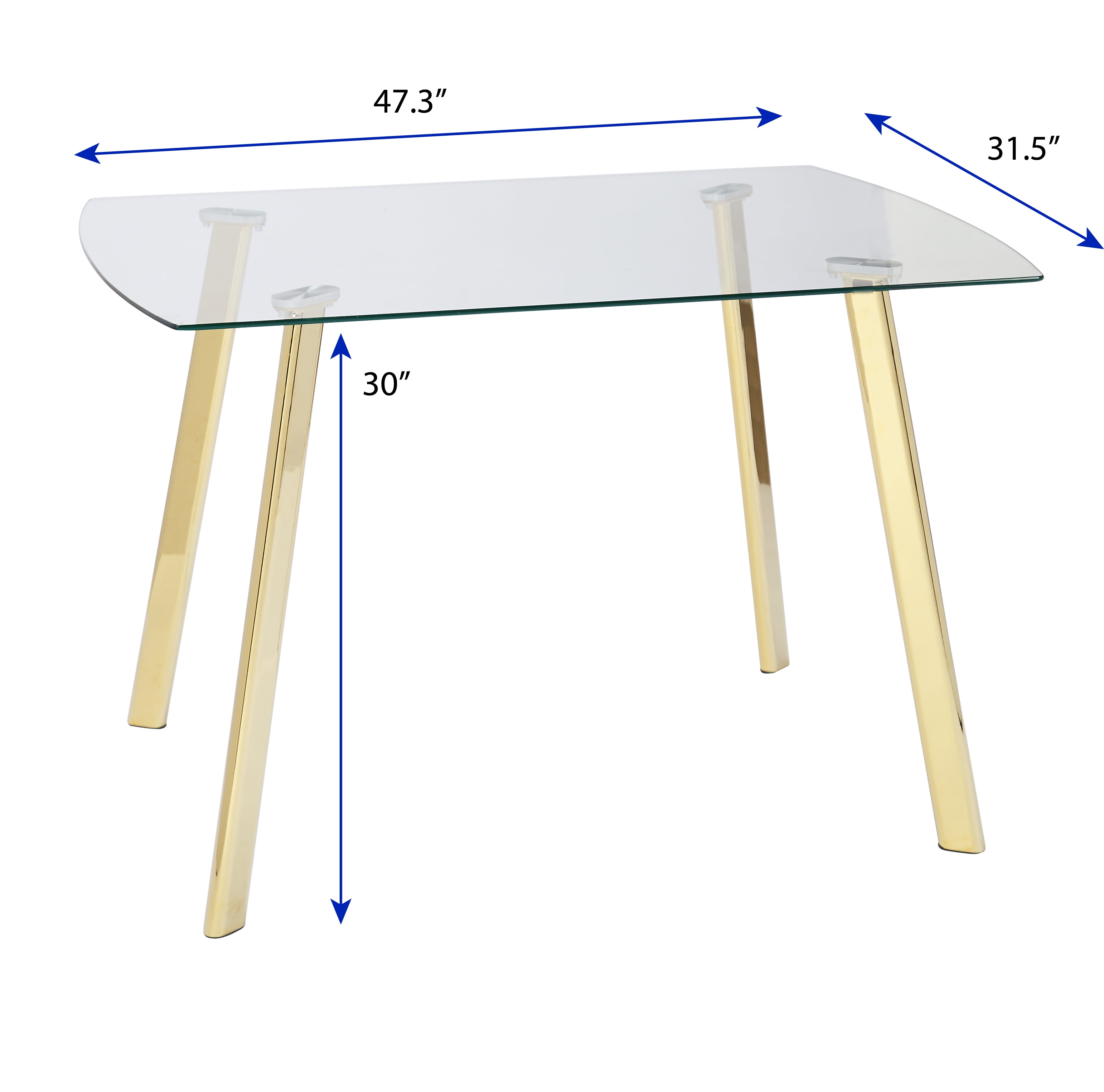 TMS Nola Indoor Dining Table with Tempered Glass Top and Gold-Tone Legs