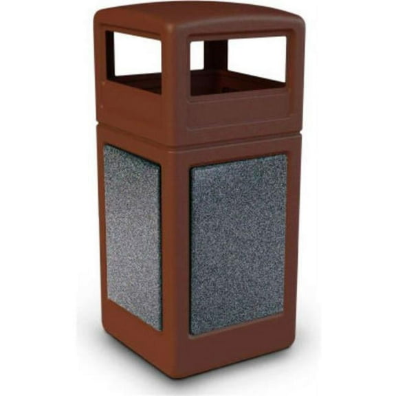Commercial Zone 720422K 42 gal StoneTec Square Dome-Lid Square Waste Container, Brown