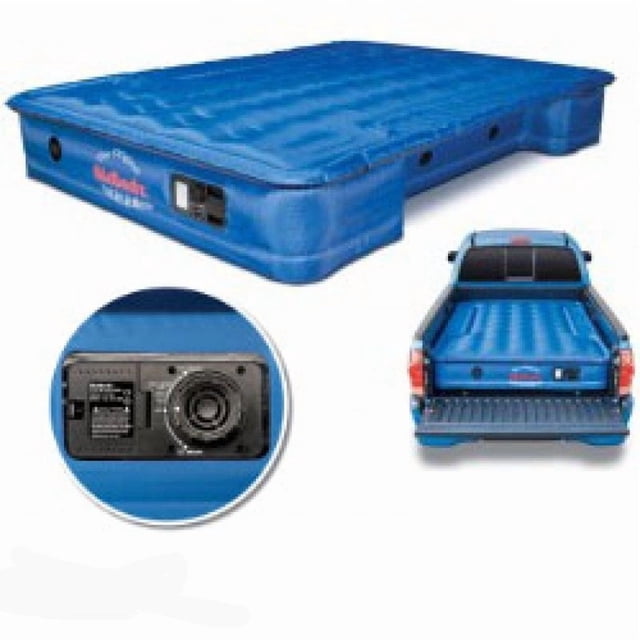AirBedz Matelas Pneumatique pour Caisse de Camion PPI-102 Série Originale; Format Double; Pompe à Air Intégrée Alimentée par Batterie Rechargeable; Nylon Robuste; Bleu; avec Sac de Rangement et Trousse de Réparation