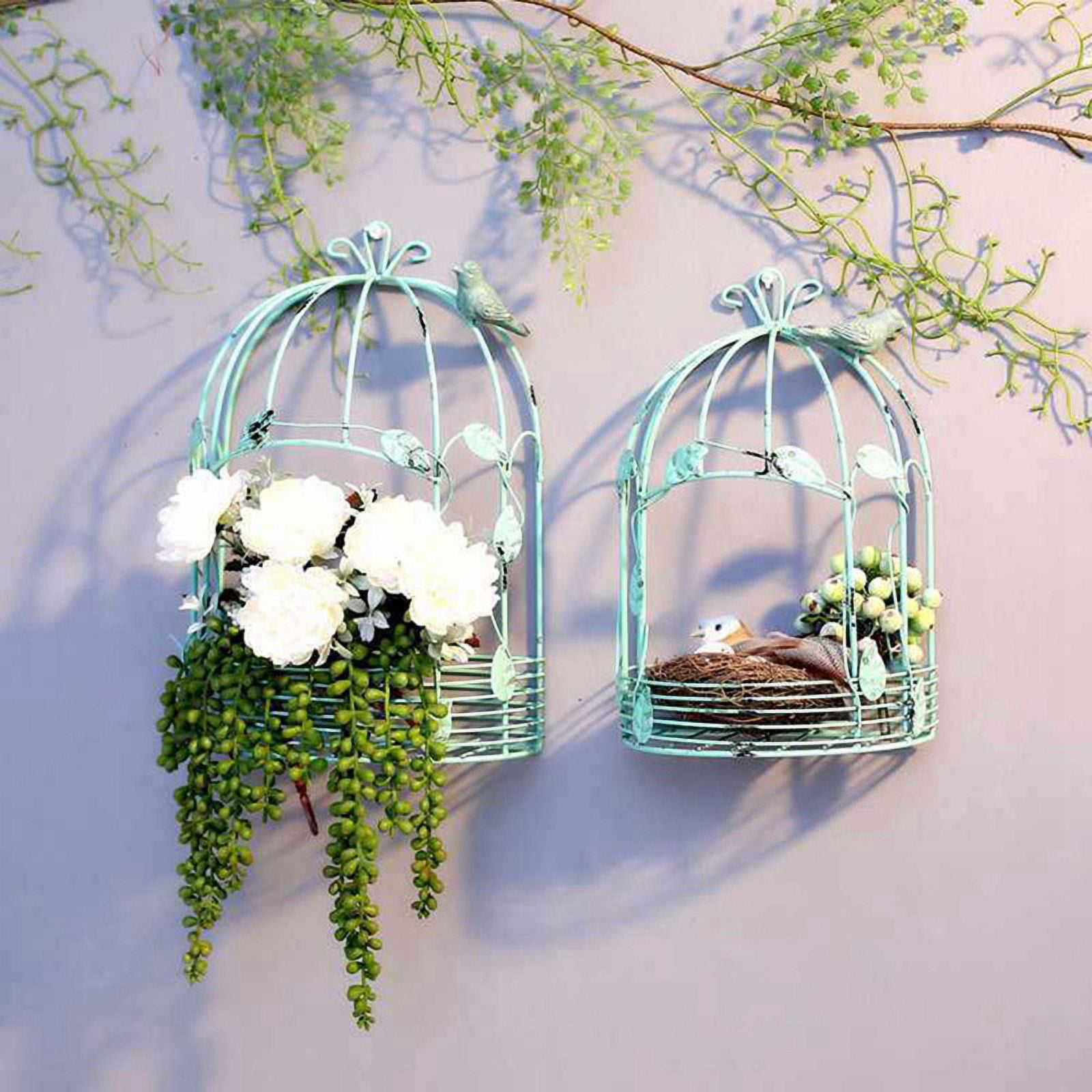 Vintage Country Wall Hanging Wire Iron Half Bird Cage Flower Pot Garden Decoration Retro Birdcage Storage Rack Pot A