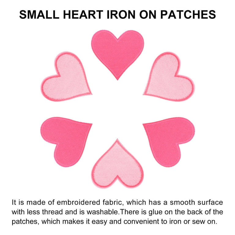 Uxcell Heart Shaped Iron on Patches Hot Pink Embroidered Applique