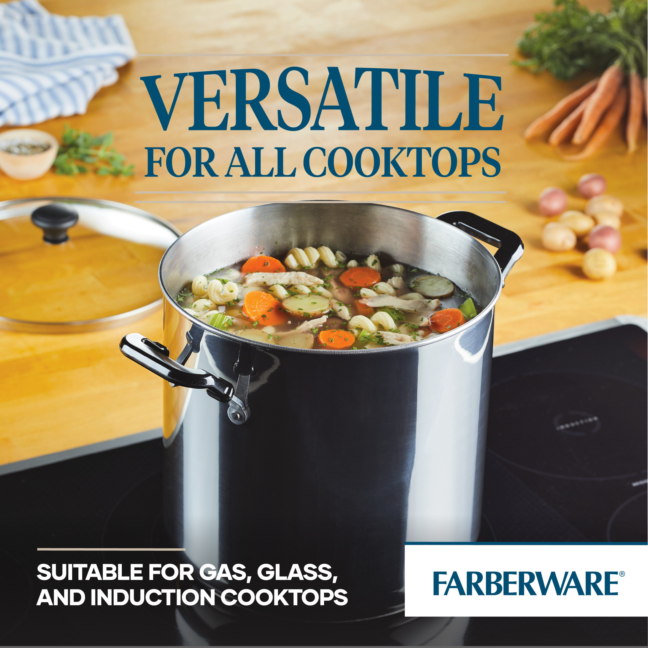 Farberware Classic Series 11 Quart Stainless Steel Stockpot with Lid, Induction Compatible, Metal Utensil and Dishwasher Safe, Stainless Steel