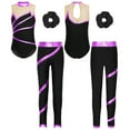 thumbnail image 6 of Sxiwei Kids Girls Gymnastics Ballet Dance Outfits Sleeveless Leotards and Leggings Hair Tie Workout Purple&Black 6, 6 of 7