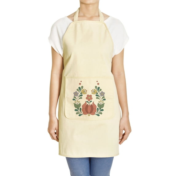 Hungarian Traditional Flowers 6 Printed Khaki Kitchen Apron APR 27 x 32.5 Inch