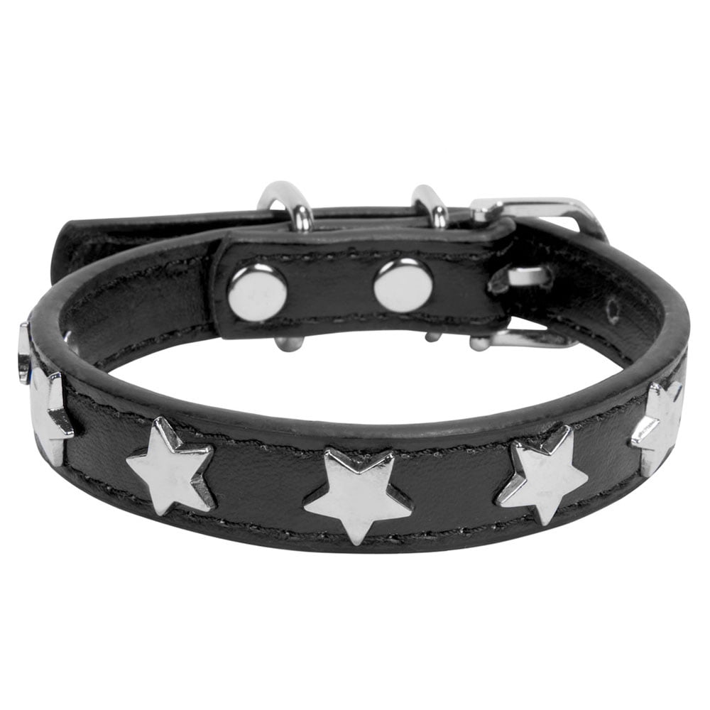 SUMACLIFE Adjustable and Durable Faux Leather Dog Collar with D-Ring and Star Accents