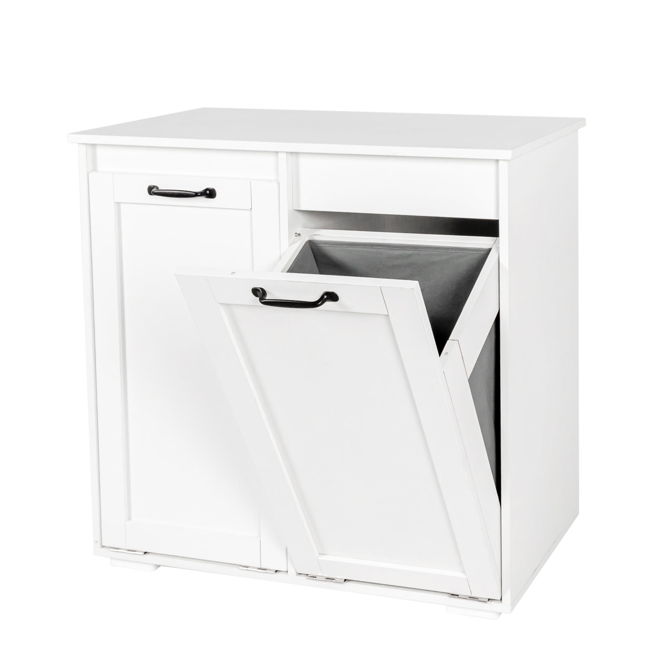 Noble House Merle 31.5" Laundry Cabinet, Removable Liner Bags, Tilt-Door Hamper, Wooden Bathroom Cabinet, White