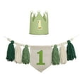 thumbnail image 1 of Banner de silla alta Decoración para fiesta de primer cumpleaños Banner de silla alta de arpillera Bebé verde, 1 of 9