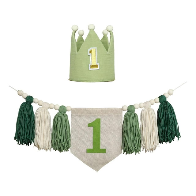 Banner de silla alta Decoración para fiesta de primer cumpleaños Banner de silla alta de arpillera Bebé verde