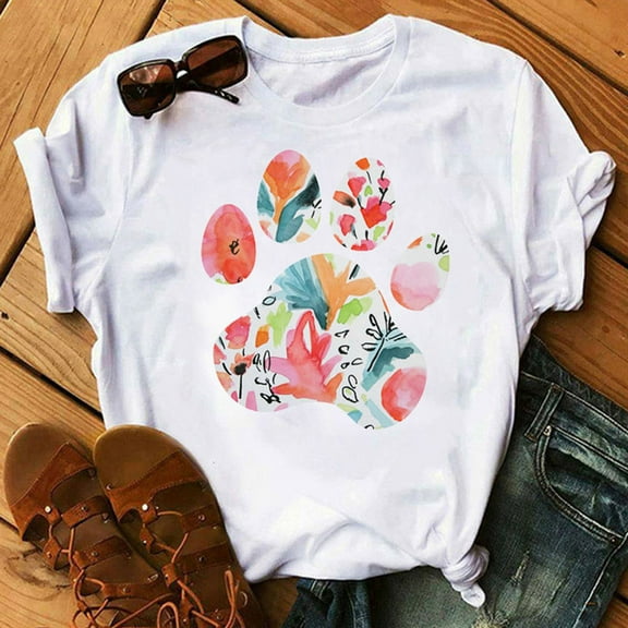 Herrnalise Women Printed Plus Size O-Neck T-Shirts Cat Print Short Sleeve Graphic Tee Tops