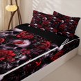 thumbnail image 3 of Homewish Spooky Halloween Skull Zipper Queen Comforter Set with Fitted Sheet and 2 Pillowcases,Red Rose Floral Zipper Bedding Set,Black Reversible,4pcs, 3 of 8