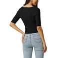 thumbnail image 3 of INSPIRE CHIC Women's Elbow Sleeve T Shirt Ribbed Knit Slim Fit Square Neck Solid Sweater Blouse Tops Black S, 3 of 6