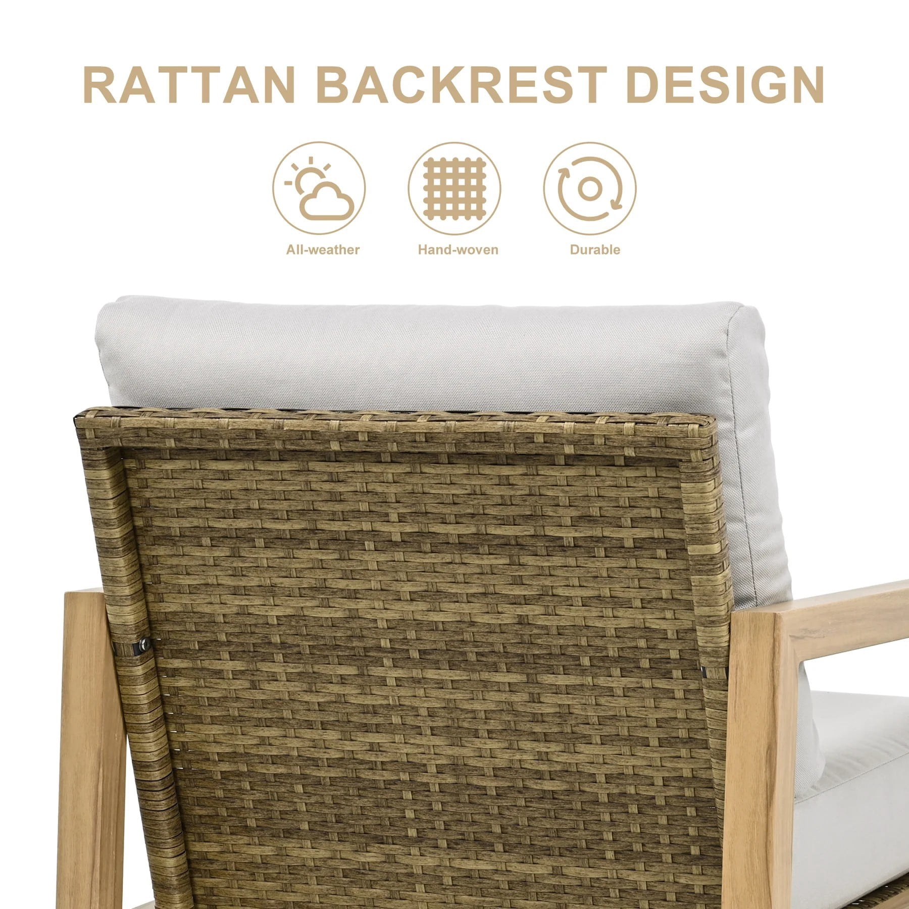 3-Piece Outdoor Patio Bistro Set, Aluminum Chairs with Wicker Back & Cushions, Woodgrain Side Table Conversation Set for Garden Balcony Porch
