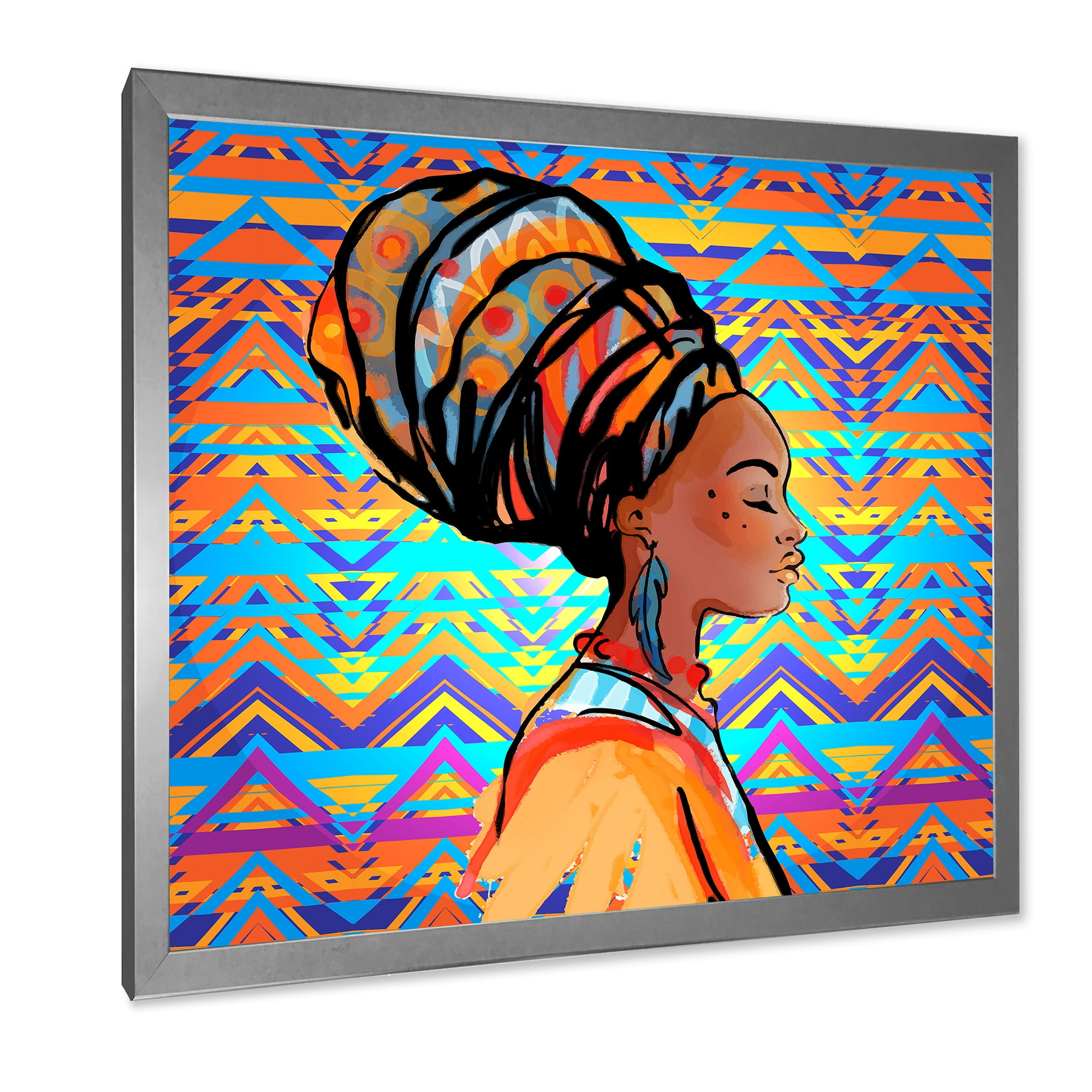 Designart 'African American Woman Portrait with Turban IV' Modern Framed Art Print