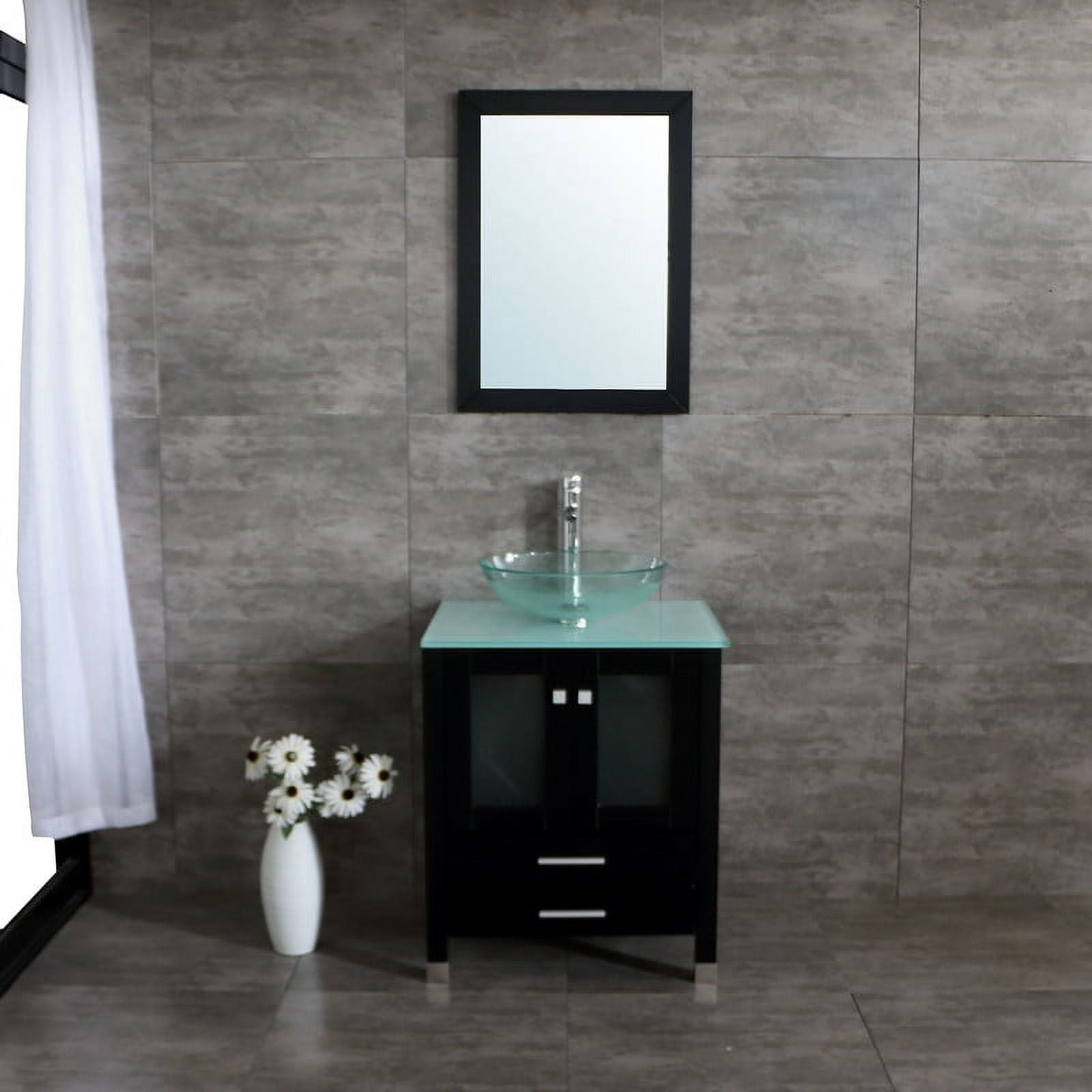 Walsport 24" Luxurious Bathroom Vanity and Sink Combo Cabinet with Glass Vessel Sink and Faucet Pop Up Drain,Black