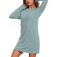 thumbnail image 4 of INSPIRE CHIC Women's Loungewear Long Sleeve Stripe Sleepshirts Crewneck Nightgown Dress with Pockets M Green, 4 of 6