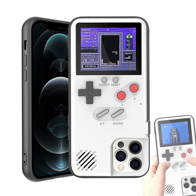 Caja 2 en 1 para teléfono con consola de juegos con pantalla a color, adecuada para iPhone 14, 14 pro, blanca