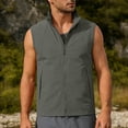 thumbnail image 2 of Men's Solid Color Sleeveless Vest Jacket Nylon Spandex Stand Up Collar Full Zip Cardigan With Multiple Pockets Lightweight Outerwear Casual Daily Travel | Zenithor,Army Green L, 2 of 9