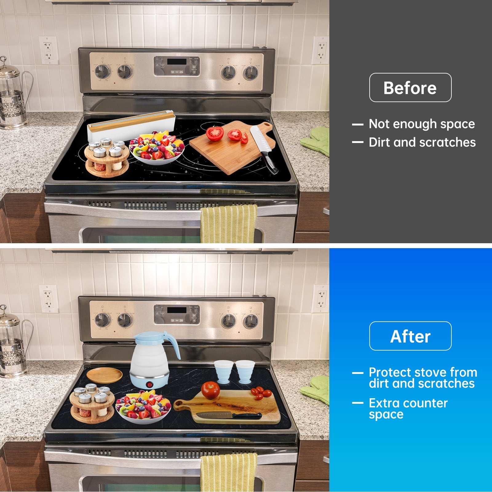 Stove Top Cover for Electric Stove (28.5”x 20.5”), Heat Resistant Glass Stove Top Cover, Cooktop Protector for Glass/Ceramic Stoves, Dishwasher Safe Natural Rubber