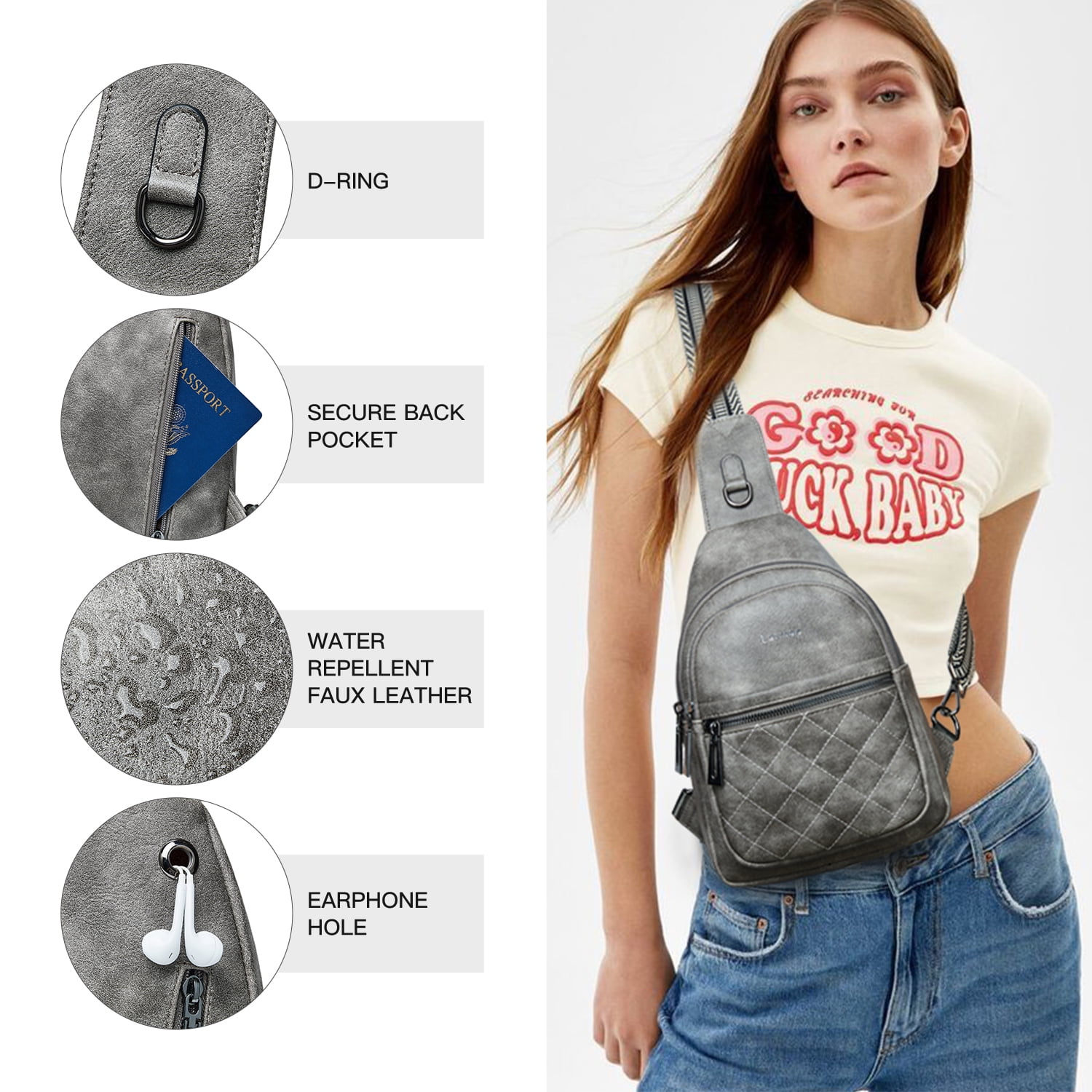 Sling Bag for Women Crossbody Fanny Pack - Lightweight Waterproof Faux Leather Purse for Travel Hiking Running Hands-Free