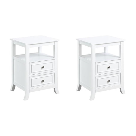 Pemberly Row Set of 2 Contemporary Two-Drawer End Tables in White Wood