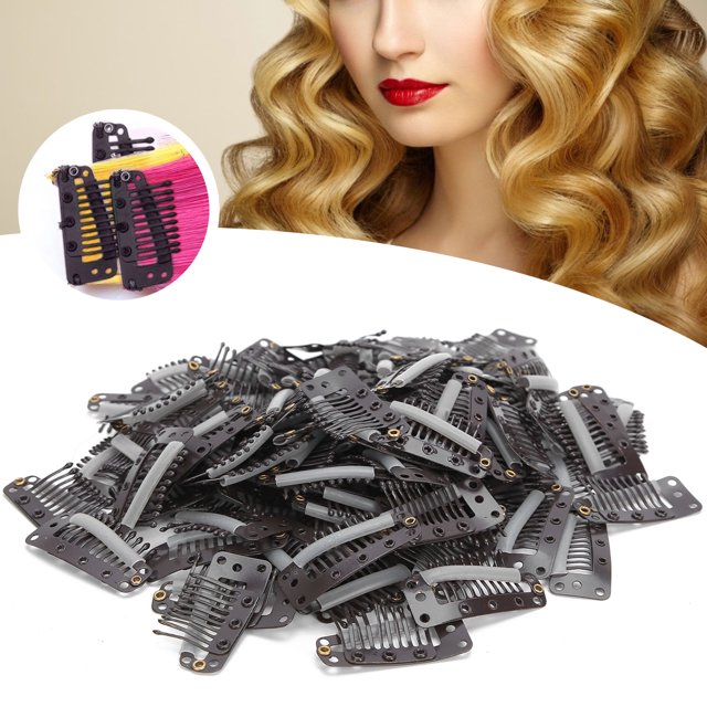 Clips For Hair Extensions, 100pcs 10 Teeth Wig Clip, Hair Extension Clips Stainless Steel Snap Clip 3.7 X 1.8 Cm Rubber Material, For Hair Extensions and Wig Stabilization
