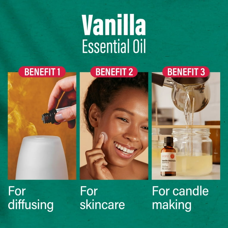 H’ana Vanilla Essential Oil for Diffuser & Skin (1 fl oz) - Therapeutic  Grade Vanilla Oleoresin Essential Oil - Fragrant and Long Lasting Vanilla  Oil