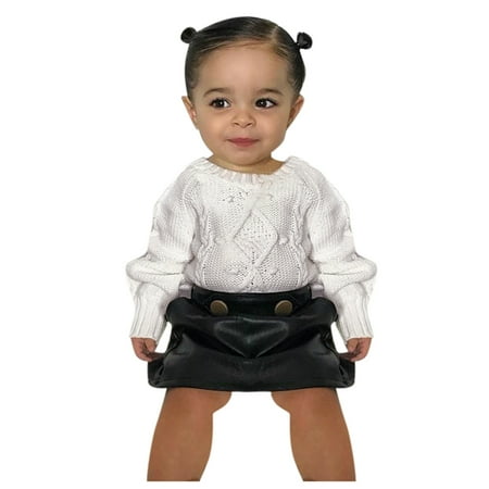 

EHTMSAK Toddler Baby Children Girl Sweater and Leather Skirt Set Long Sleeve Knit Outfits Clothing Set White 1Y-6Y 100