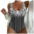 thumbnail image 1 of FhsagQ Swimsuit Sets for Women Plus Size Blue with Matching Robe Women Large Size Swimwear Figure Shaping U Neck Striped Print Sports Swimsuits Swimsuit With Wide Shoulder Straps White M, 1 of 5