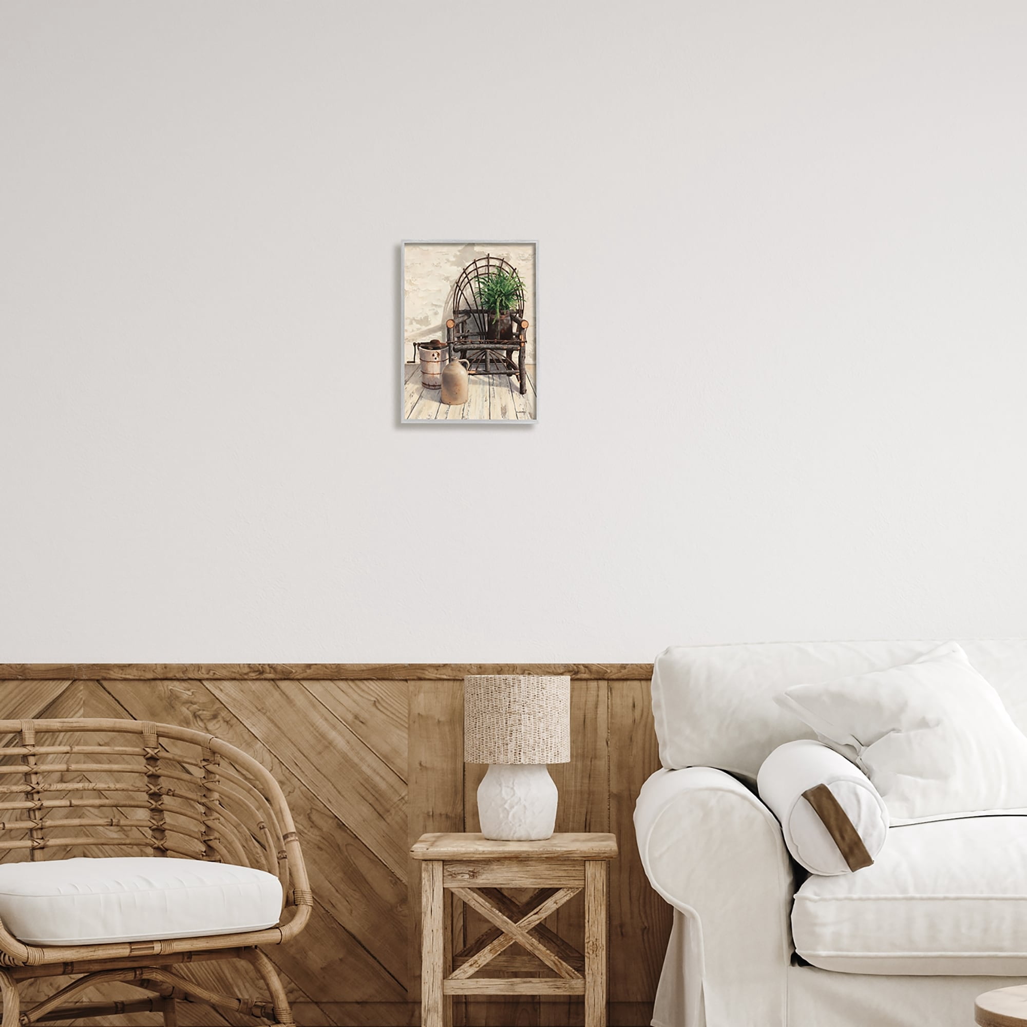Stupell Industries Comfortable Porch Chair Still Life Rural Plant Painting Gray Framed Art Print Wall Art, Design by Cecile Baird