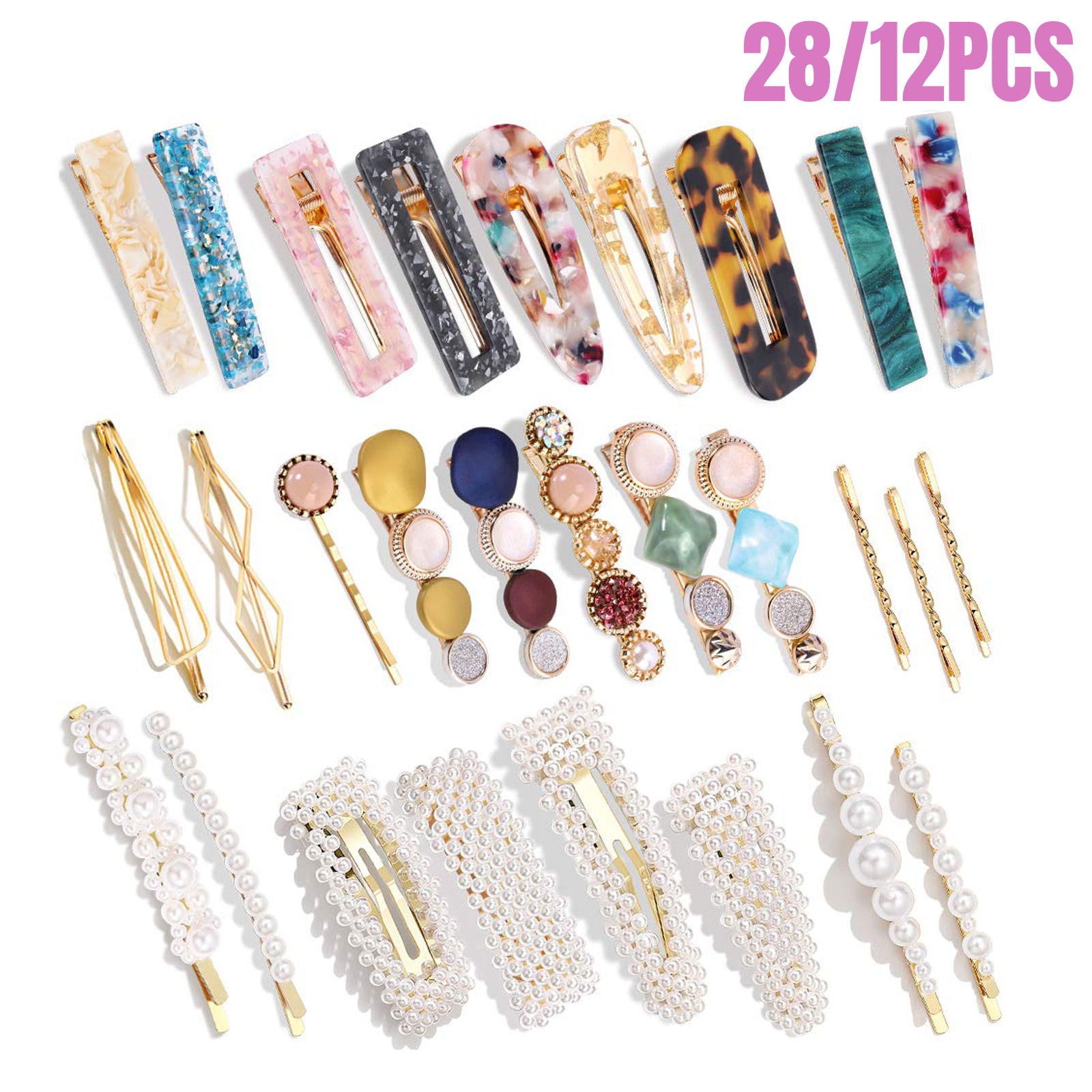 4PCS Women Fashion Metal Hairpins Imitiation Pearl Colorful Beads Hair Clips 
