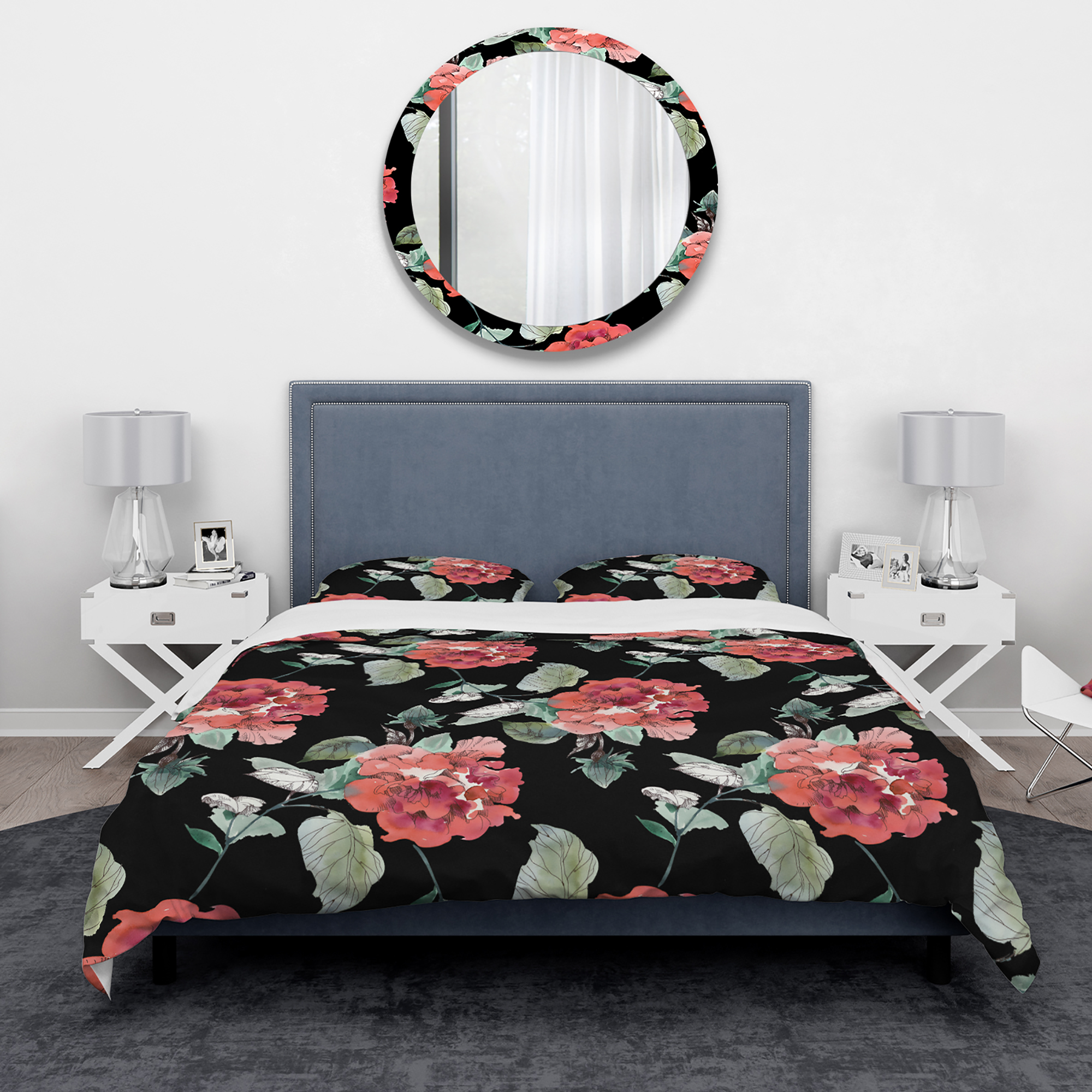 Designart 'Red Rose in Black Background' Traditional Duvet Cover Set