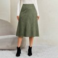 thumbnail image 2 of CBASIHI Womens Suede Midi Skirts- Hidden Zipper Casual Retro High Elastic Waist Fall Winter Skirts Army Green Size M, 2 of 8
