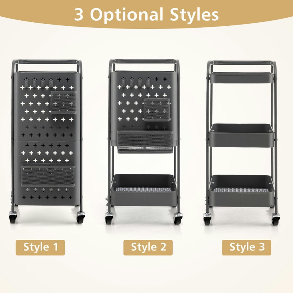 Finihen Rolling Cart, Kitchen Island Cart, 3-Tier Utility Storage Cart with DIY Pegboard Baskets, for Kitchen, Dining Room, Gray Finihen Rolling Cart, Kitchen Island Cart, 3-Tier Utility Storage Cart with DIY Pegboard Baskets, for Kitchen, Dining Room, Gray