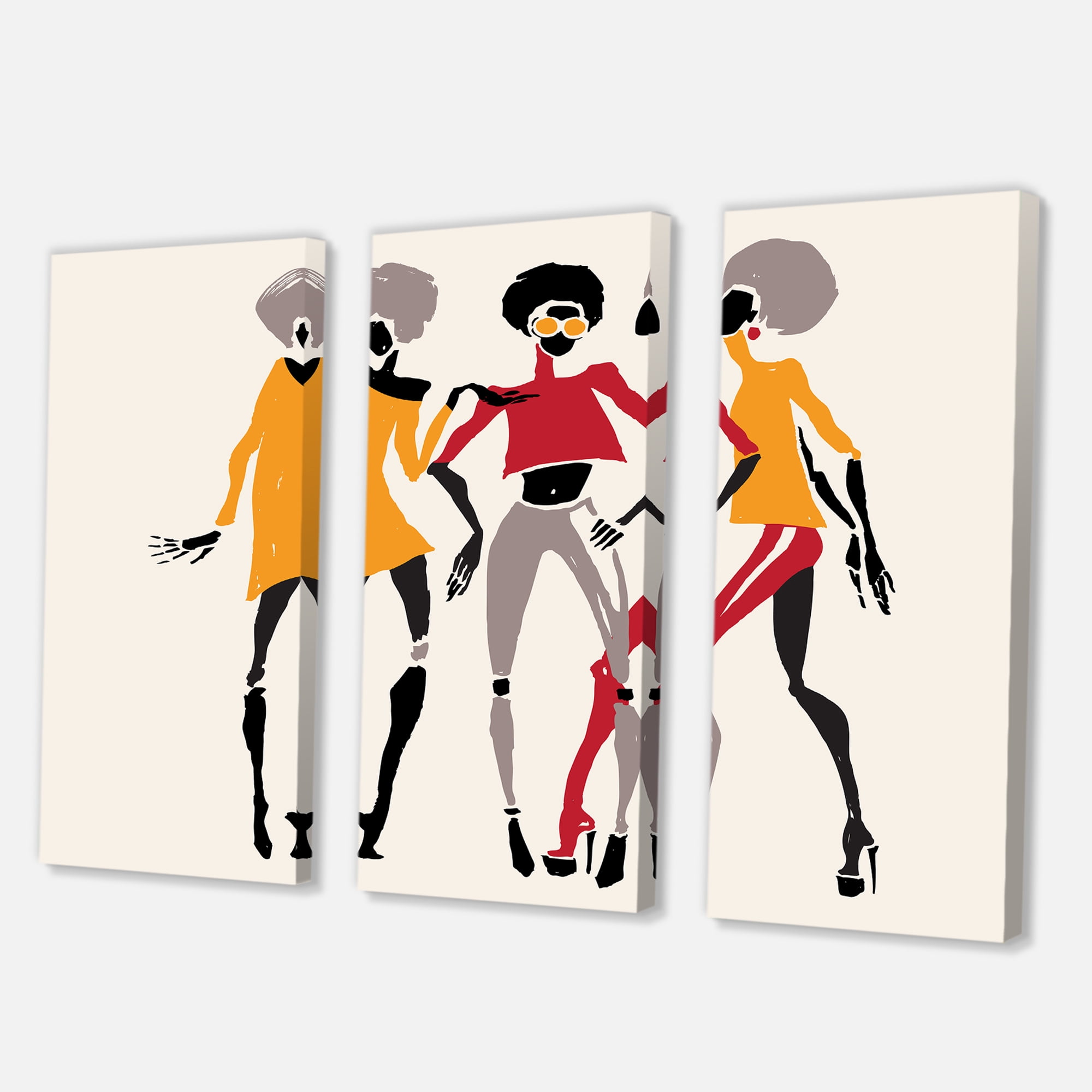 Designart ' African American Women Silhouettes Red and Yellow II ' Modern Canvas Wall Art Print