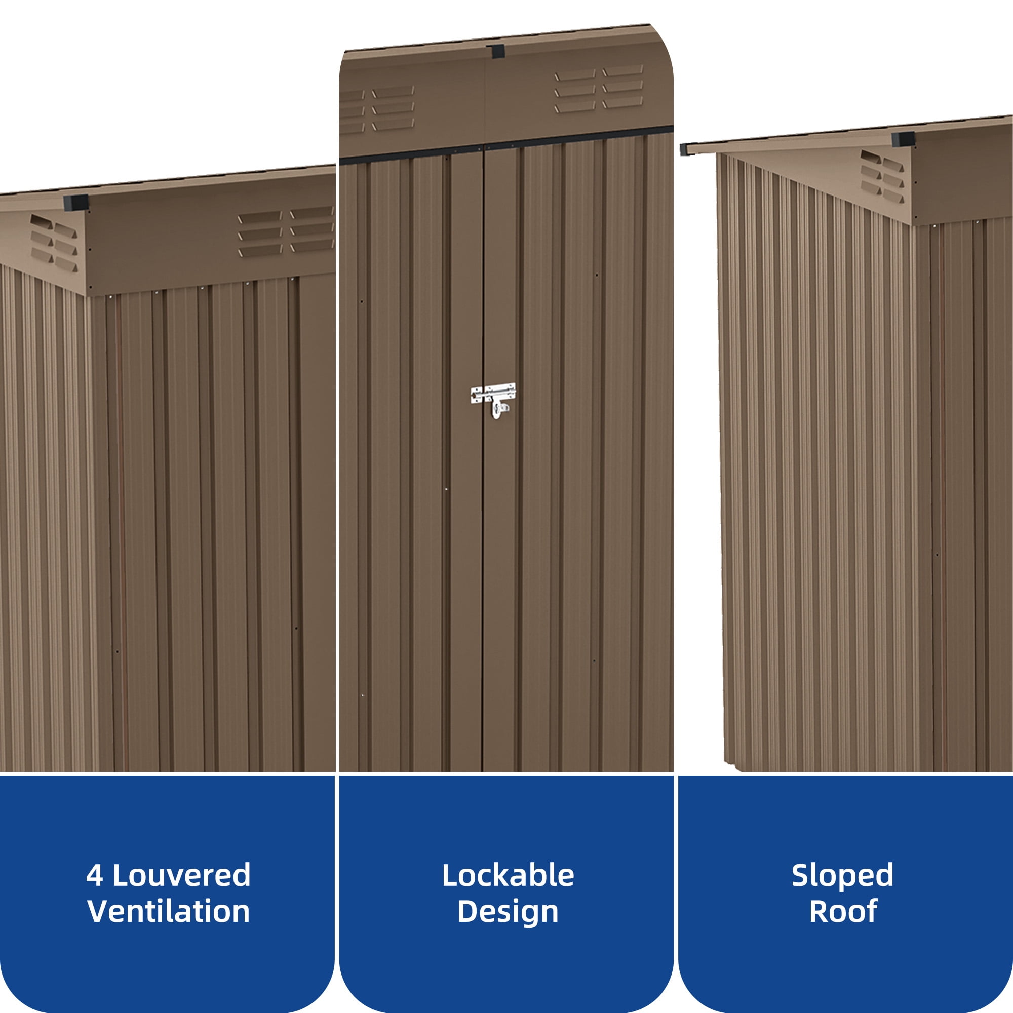 Uforic Oversized Steel Storage Shed with Ventilation, Lockable Doors, and Sloped Roof for Outdoor, Brown