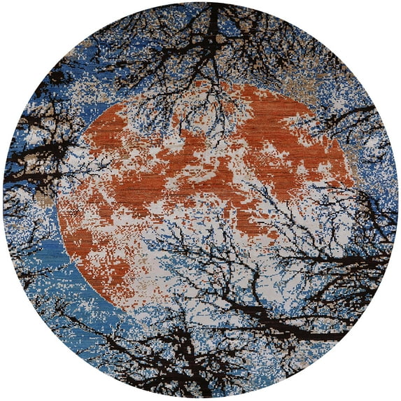 Ahgly Company Indoor Round Mid-Century Modern Burgundy Brown Oriental Area Rugs, 6' Round