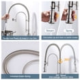 thumbnail image 2 of Wowow 2-Functions Single Handle Deck Mount Gooseneck Pull Down Sprayer Kitchen Faucet with Spring Tube in Solid Brass Brushed Nickel, 2 of 5