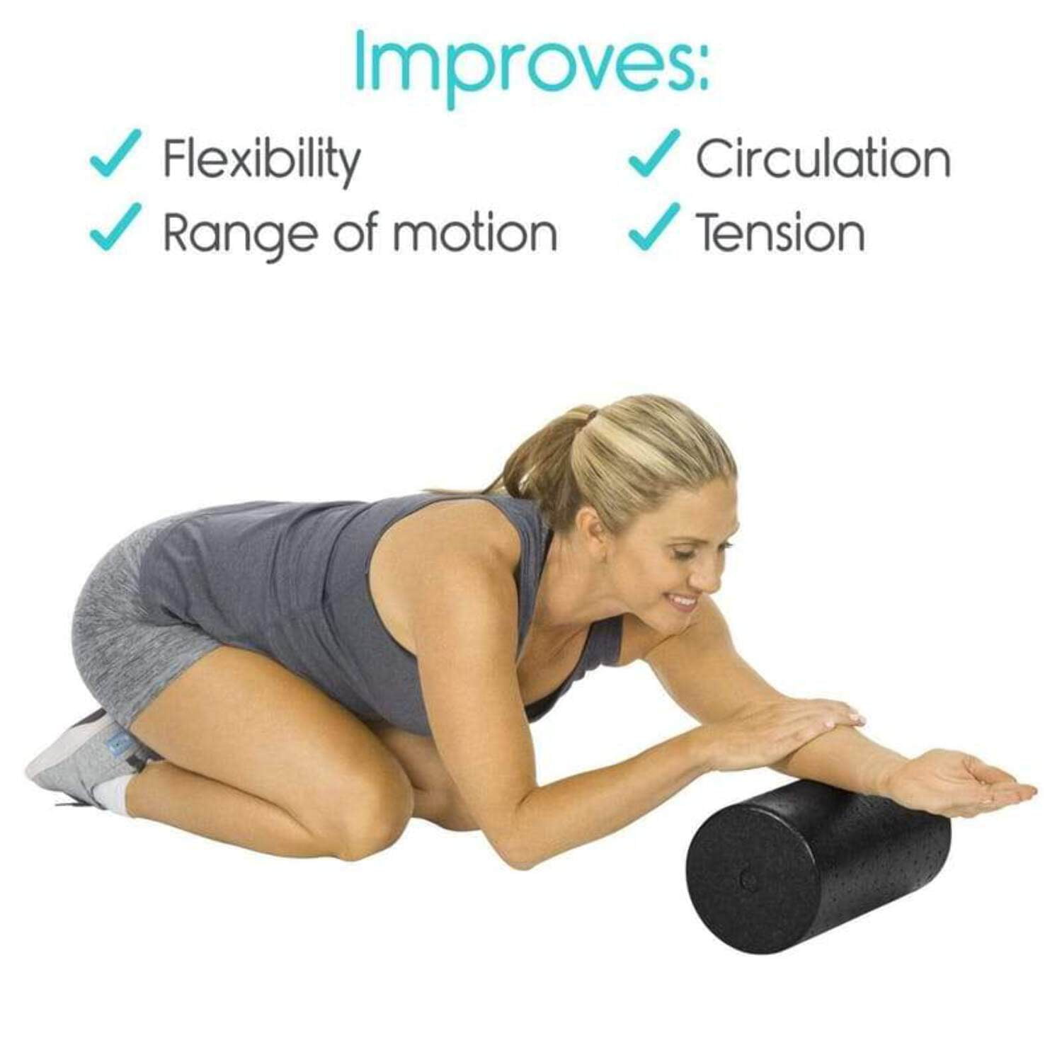 Vive High-Density Round Foam Roller 12” - for Back, Legs, Exercise and Muscle Massage