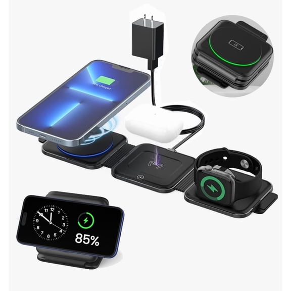 3 in 1 Charging Station for iphone Multiple Devices - Foldable Magnetic Wireless Charger Dock - Travel Charging Pad for iPhone 17 16 15 14 13 Pro Max Plus Watch & Airpods