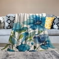 thumbnail image 2 of Creowell Blue Flower White Background Green Leaves Print Throw Blanket for Bed Couch Car Kids Adults Super Soft Lightweight All Seasons Blanket 60x80in, 2 of 6