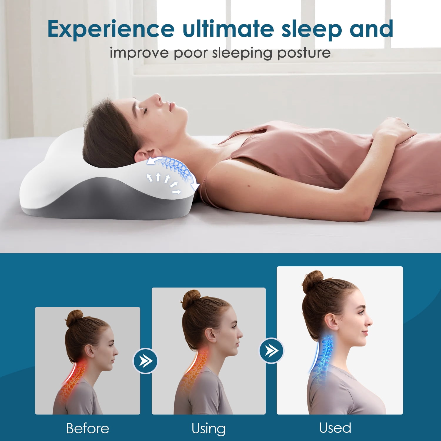MOONORAH cooling memory foam cervical pillow, relieves pain and aids sleep, ergonomic orthopedic neck pillow with removable cover, suitable for queen-size bed