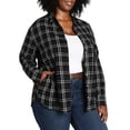 thumbnail image 4 of Jachs Girlfriend Women's' Super Soft Flannel Side Pockets Button Front Shirt-Black / M, 4 of 5
