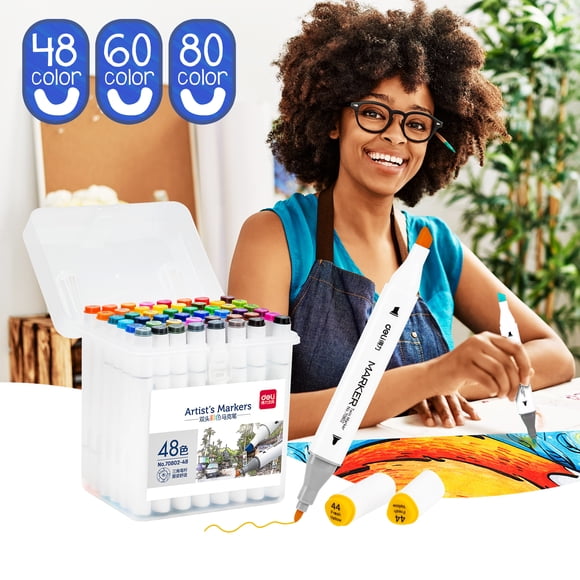 Ensemble de 48 Marqueurs Permanents à Double Pointe pour Art avec Boîte de Rangement, Ensemble Cadeau Parfait