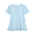 thumbnail image 7 of FRSASU Women's Eyelet T-Shirt Hollowed-Out Crew Neck Short Sleeve Cross Ruffle Hem Casual Summer Tunic Tops Sky Blue, 7 of 7