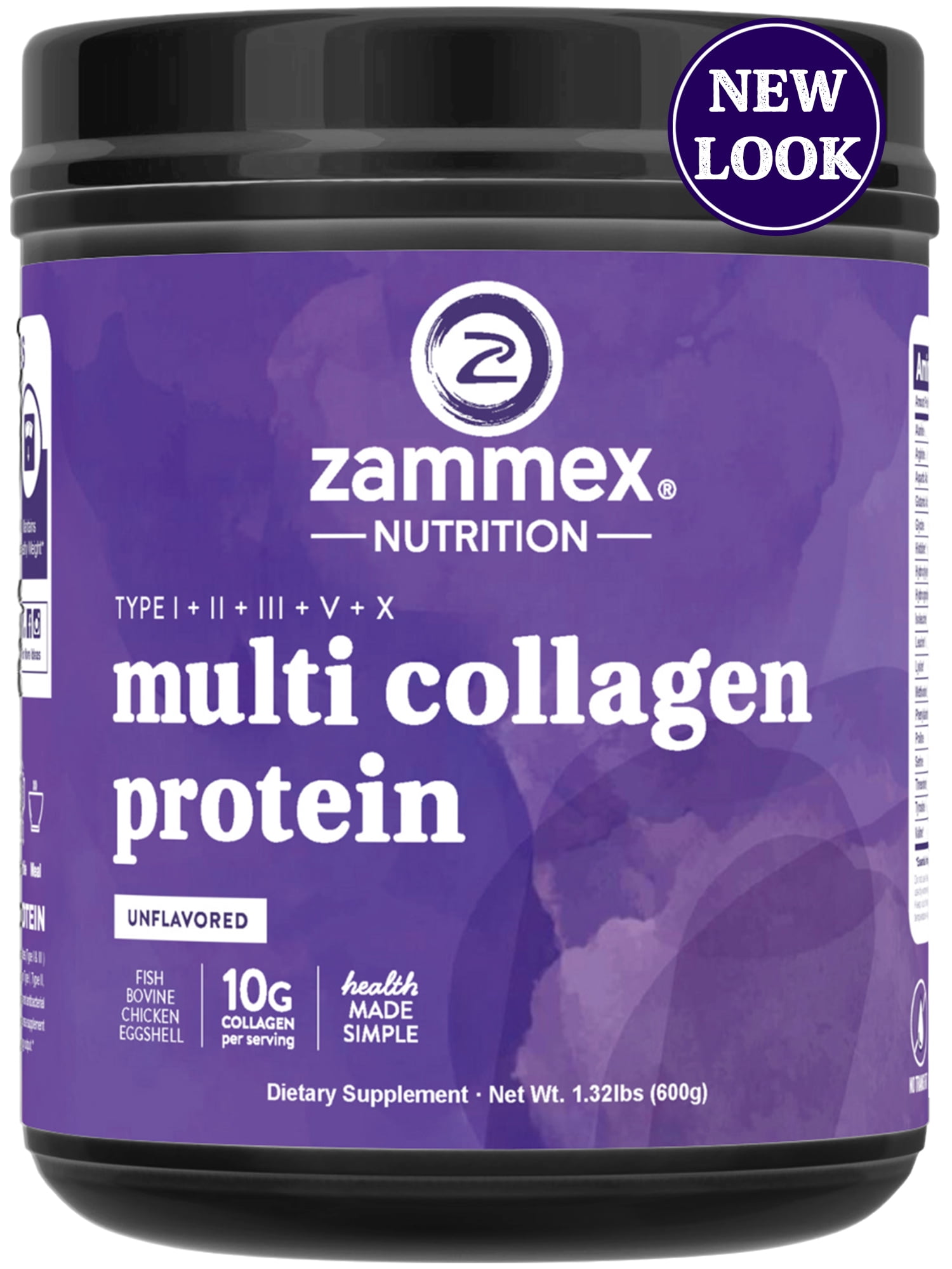 Zammex Multi Collagen Peptides Powder 21.2oz, Unflavored Hydrolyzed Multi Collagen Protein Powder, Collagen Types I,II,III,V,X, 2-Months Supply