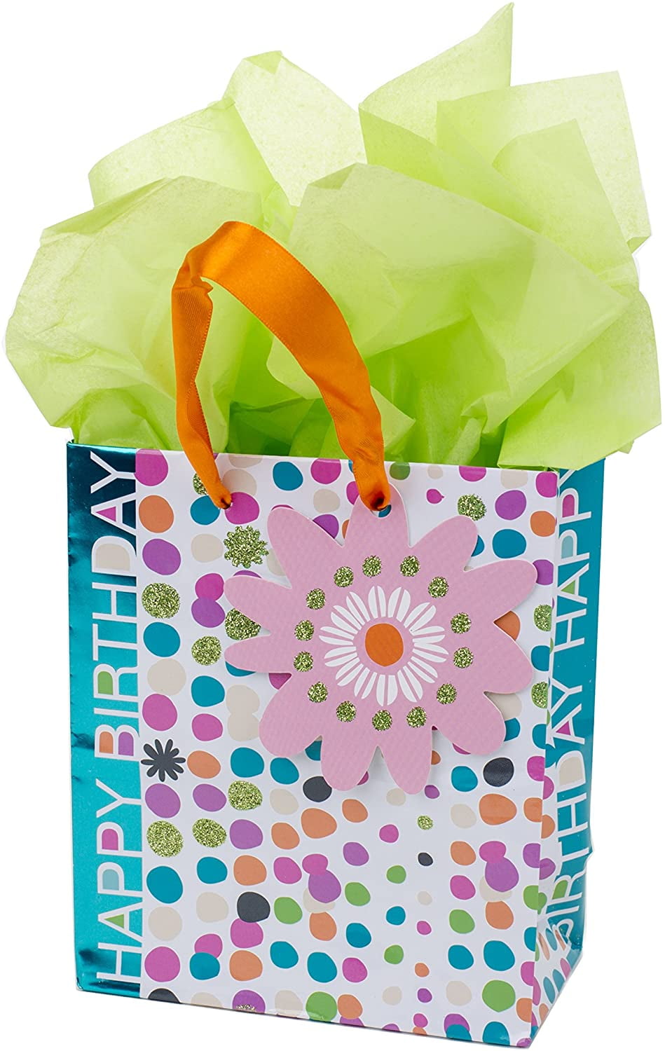 6 Small Birthday Gift Bag with Tissue Paper Bright Dots